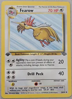 Vintage 1999 Pokemon TCG Jungle 1st Ed Spearow #62/64 Fearow #36/64 Lot - 2 - Image 3