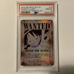 2025 One Piece Japanese OP13 Monkey D Luffy Wanted SEC Alternate Art PSA 10 - Image 1
