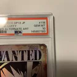 2025 One Piece Japanese OP13 Monkey D Luffy Wanted SEC Alternate Art PSA 10 - Image 4
