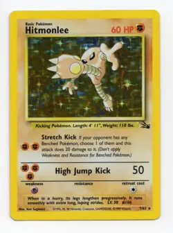 Pokemon TCG Hitmonlee Fossil Holo Card 7/62 Unlimited Rare NM- - Image 1