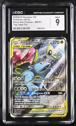 CGC 9 MINT Celebi & Venusaur GX 2019 Black Star Promos SM167 Pokemon Card - Image 1