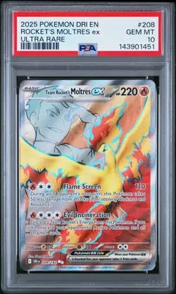 2025 POKEMON DRI EN-DESTINED RIVALS ULTRA RARE TEAM ROCKET'S MOLTRES EX PSA 10 - Image 1