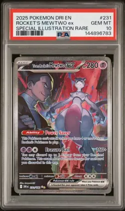 2025 Pokemon Destined Rivals Team Rocket's Mewtwo ex #231 SIR PSA 10 - Image 1