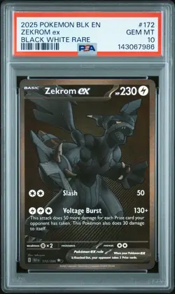 2025 POKEMON BLK EN-BLACK BOLT BLACK WHITE RARE #172 ZEKROM EX PSA 10 - Image 1