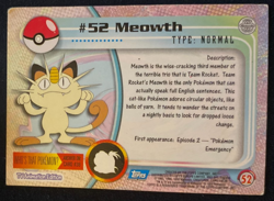 1999 Topps Pokemon Series 1 TV Animation MEOWTH #52 Blue Logo HP - Image 2