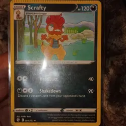 Pokemon Scrafty 099/203 Evolving Skies Error card Climped top Mint - Image 1