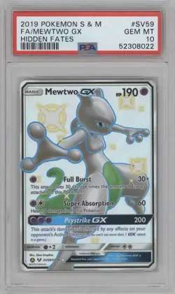 PSA 10 GEM MINT 2019 Pokemon Sun & Moon Hidden Fates #SV59 FA/Mewtwo GX - Image 1