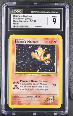CGC 9 MINT Blaine's Moltres 2000 Gym Heroes 1/132 Holo Pokemon Card - Image 1