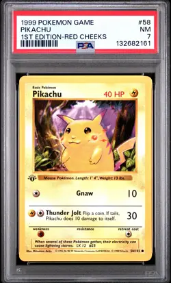 1999 POKEMON GAME 1ST ED-RED CHEEKS #58 PIKACHU PSA 7 - Image 1