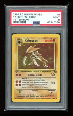1999 POKEMON FOSSIL 1ST ED #9 KABUTOPS-HOLO PSA 9 - Image 1