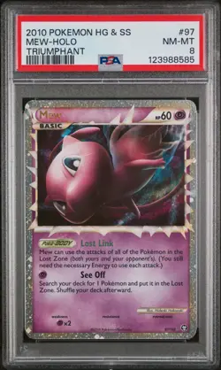 Pokemon Heartgold Soulsilver Triumphant Mew 97/102 Prime Rare Holo Foil PSA 8 NM - Image 1