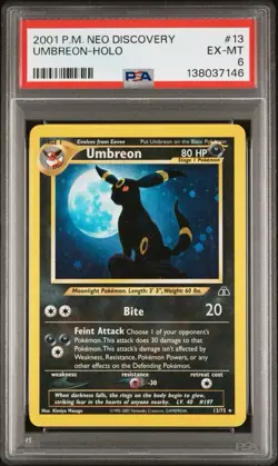 Pokemon Umbreon Neo Discovery 13/75 Holo Rare Unlimited PSA 6 2001 - Image 1