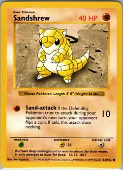 Sandshrew 62/102 Base Set (Shadowless) - Pokemon Card - NM - Image 1