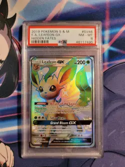 2019 POKEMON SUN & MOON HIDDEN FATES #SV46 FULL ART/LEAFEON GX PSA 8 - Image 1