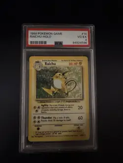 1999 POKEMON BASE SET UNLIMITED #14 RAICHU-HOLO PSA 4 - Image 1