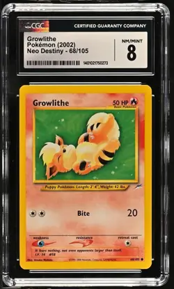Growlithe Pokemon 2002 Neo Destiny 68/105 - CGC 8 NM/MINT - Image 1