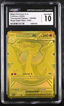 CGC 10 Mega Charizard X Ex 130/094 Gold Hyper Rare Pokemon Phantasmal Flames Gem - Image 1