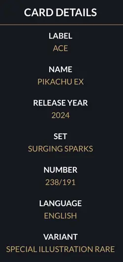 Pokemon TCG Ace 10 Pikachu EX Surging Sparks Special Illustration Card 238/191 - Image 3