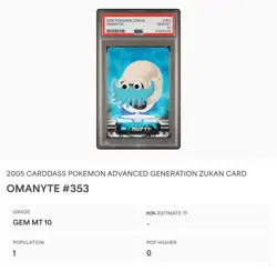 PSA 10 GEM MINT Omanyte #353 Carddass Zukan Advanced Gen. Bandai Pokemon POP 1 - Image 2