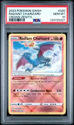 2023 POKEMON SWORD & SHIELD CROWN ZENITH #020 RADIANT CHARIZARD PSA 10 - Image 1