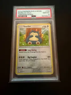 Pokemon Snorlax Holo Sun & Moon Unbroken Bonds 158/214 PSA 10 Gem Mint LOW POP - Image 1