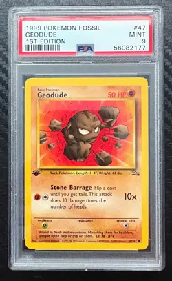1999 Pokemon Fossil 1st Edition #47 Geodude PSA 9 - Image 1