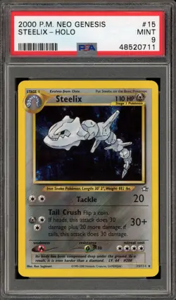 Pokemon Steelix Neo Genesis Unlimited Holo Rare #15 PSA 9 Mint - Image 1