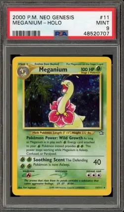 Pokemon Meganium Neo Genesis Unlimited Holo Rare #11 PSA 9 Mint - Image 1