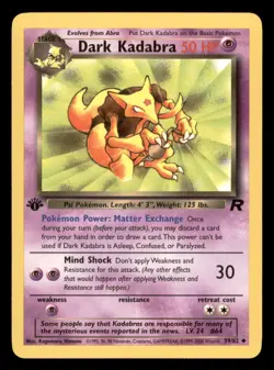 Dark Kadabra 39/82 1st Edition Team Rocket 2000 Pokemon WotC - Image 1