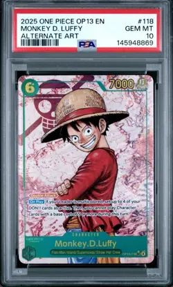 2025 ONE PIECE MONKEY D LUFFY OP13 118 CARRYING ON HIS WILL SEC ALT ART PSA 10 - Image 1