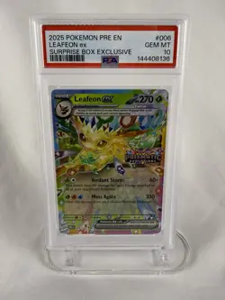 Pokemon PSA 10 Leafeon ex 006 Prismatic Evolutions Stamp Surprise Box Exclusive - Image 1