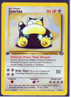 VINTAGE 1999 POKEMON SNORLAX 27/64 JUNGLE 1st Edition -RARE- REGULAR- MP - Image 1