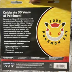 Pokemon 30th Anniversary 2026 Day Sealed Box Promo Pikachu Coin 3 Booster Packs - Image 2