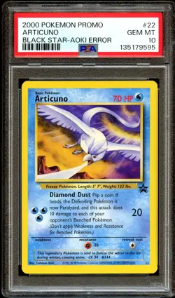 PSA 10 GEM MINT Articuno # 22 ERROR WOTC Black Star PROMO Pokemon Card 595 - Image 1
