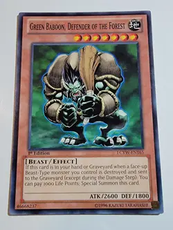 Yugioh Green Baboon, Defender Of The Forest LCYW-EN165 Common 1st Edition - Image 1