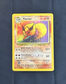 Pokemon Flareon Card JUNGLE Set 3/64 HOLO RARE Error/Misprint No Symbol MP - Image 1