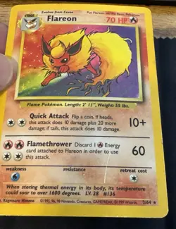 Pokemon Flareon Card JUNGLE Set 3/64 HOLO RARE Error/Misprint No Symbol MP - Image 2