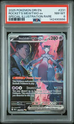 2025 POKEMON DRI EN-DESTINED RIVALS #231 TEAM ROCKET'S MEWTWO EX PSA 8 - Image 1