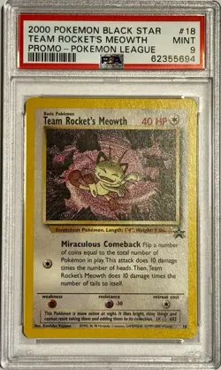 PSA 9 Meowth #18 Black Star Promo Pokemon 2000 League Team Rockets - Image 1