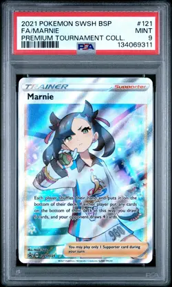 2021 POKEMON SWSH BLACK STAR PROMO #121 FULL ART/MARNIE PSA 9 - Image 1