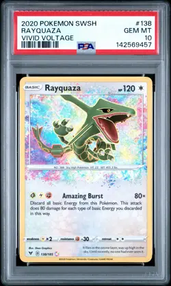 Rayquaza Amazing Rare Pokemon Sword & Shield Vivid Voltage #138 PSA 10 Gem Mint - Image 1