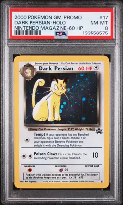 2000 POKEMON GAME PROMO NINTENDO MAGAZINE-60 HP #17 DARK PERSIAN-HOLO PSA 8 - Image 1