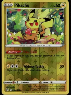 Pikachu Common SWSH11: Lost Origin 052/196 Lightning Reverse Holo Pokemon Card - Image 1