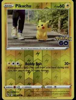 Pikachu (27) Common Pokemon GO 027/078 Lightning Reverse Holo Pokemon Card - Image 1