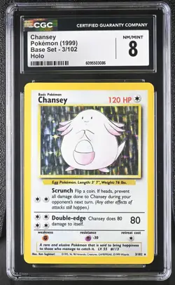 CGC 8 Chansey 3/102 Holo Base Set Pokemon Card - Image 1