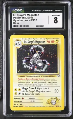 CGC 8 Lt. Surge's Magneton 8/132 Holo Gym Heroes Pokemon Card - Image 1