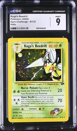CGC 9 Koga's Beedrill 9/132 Holo Gym Challenge Pokemon Card - Image 1