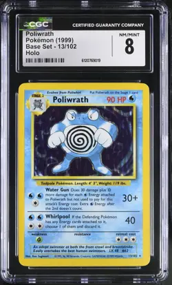 CGC 8 Poliwrath 13/102 Holo Base Set Pokemon Card - Image 1