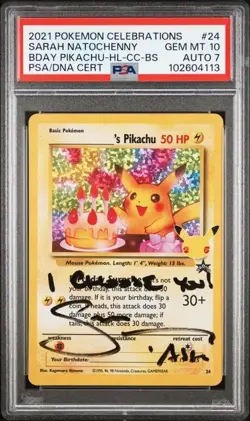 2021 POKEMON CELEBRATIONS BIRTHDAY PIKACHU 24 SARAH NATOCHENNY AUTO PSA 10 - Image 1