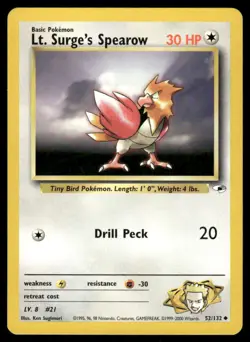 Pokemon Cards Lt. Surge's Spearow 52/132 Unlimited Gym Heroes WOTC Uncommon LP - Image 1